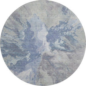 HomeRoots 8' Washable Round Rug in Denim Blue, Ivory & Linen - Modern Abstract, Stain Resistant & UV Protected 695435