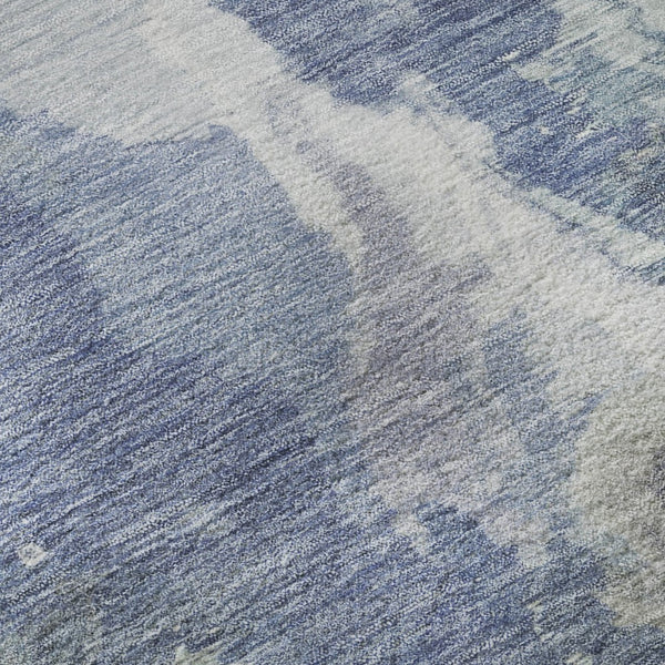HomeRoots 8' Washable Round Rug in Denim Blue, Ivory & Linen - Modern Abstract, Stain Resistant & UV Protected 695435