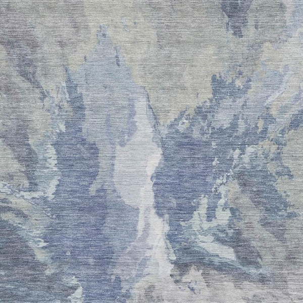 HomeRoots 8' X 10' Denim Blue Ivory Abstract Washable Area Rug - Durable, UV-Protected, Family-Friendly Decor 695436