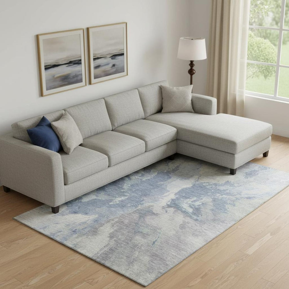 HomeRoots 9' X 12' Washable Abstract Area Rug in Denim Blue & Ivory - Durable, UV-Protected & Family-Friendly! 695437