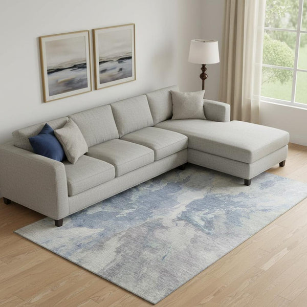 HomeRoots 9' X 12' Washable Abstract Area Rug in Denim Blue & Ivory - Durable, UV-Protected & Family-Friendly! 695437