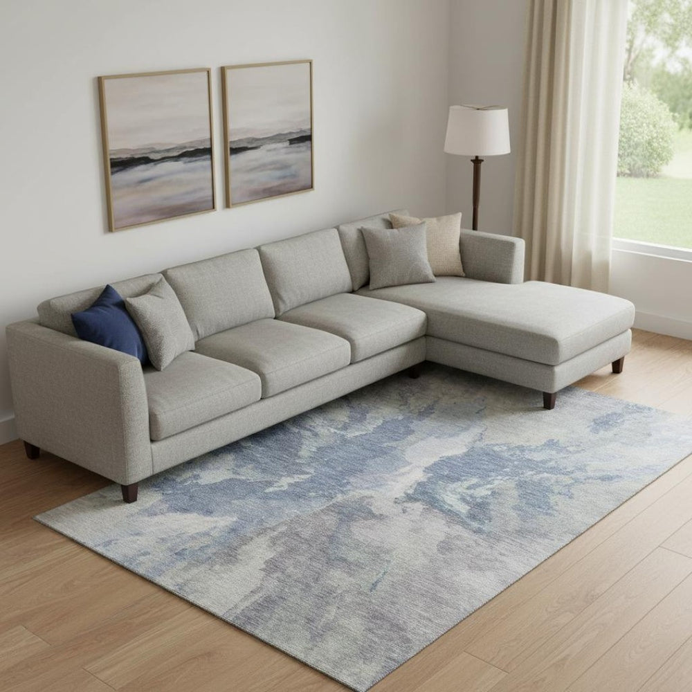 HomeRoots 10' X 14' Abstract Denim Blue Area Rug - Washable, UV Protected, Stain Resistant for High-Traffic Homes 695438
