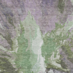 HomeRoots 5' X 8' Modern Abstract Area Rug in Green, Purple & Ivory – Washable, Stain-Resistant with UV Protection 695440