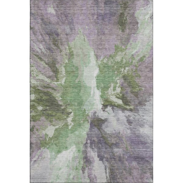 HomeRoots 8' X 10' Abstract Area Rug in Green, Purple & Ivory - Washable, Stain-Resistant, UV Protected Design 695442