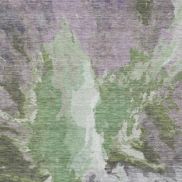 HomeRoots 8' X 10' Abstract Area Rug in Green, Purple & Ivory - Washable, Stain-Resistant, UV Protected Design 695442