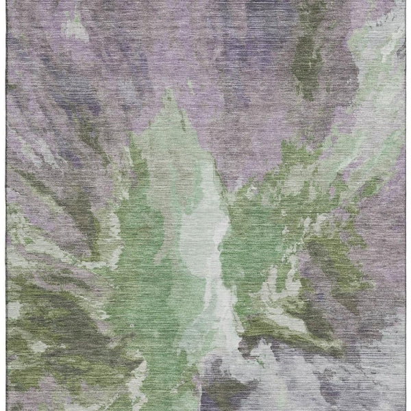 HomeRoots 8' X 10' Abstract Area Rug in Green, Purple & Ivory - Washable, Stain-Resistant, UV Protected Design 695442