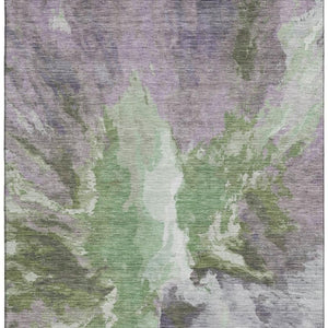 HomeRoots 9' X 12' Stylish Abstract Area Rug in Green, Purple & Ivory - Washable, UV Protected & Durable Design 695443