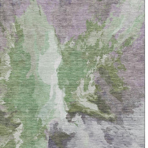 HomeRoots 9' X 12' Stylish Abstract Area Rug in Green, Purple & Ivory - Washable, UV Protected & Durable Design 695443