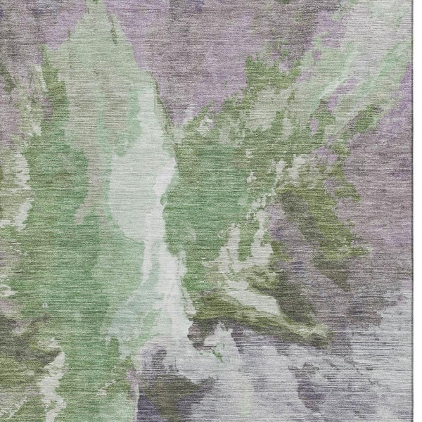 HomeRoots 9' X 12' Stylish Abstract Area Rug in Green, Purple & Ivory - Washable, UV Protected & Durable Design 695443