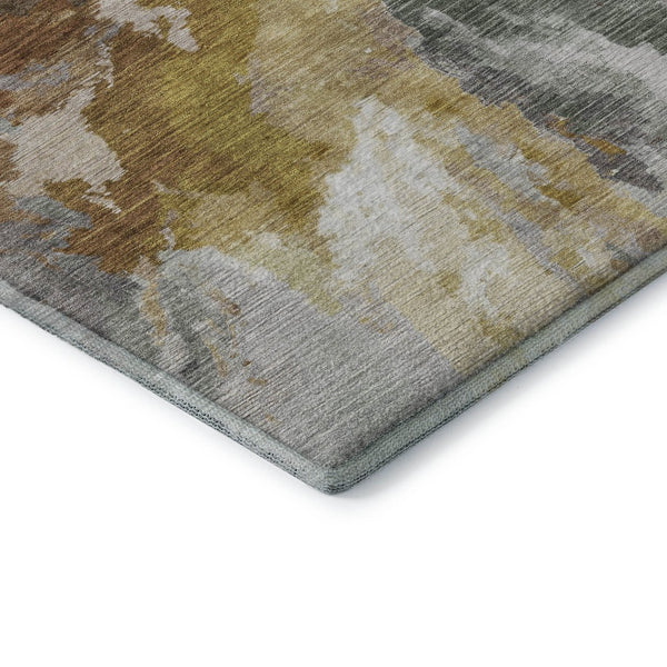 HomeRoots 8' Stylish Gold Ivory Gray Abstract Round Rug - Washable, UV Protected, Stain Resistant, Durable Design 695447