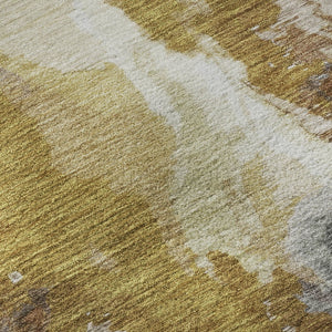 HomeRoots 9' X 12' Gold Ivory and Gray Abstract Washable Area Rug – Durable, Stylish, Stain-Resistant Design! 695449