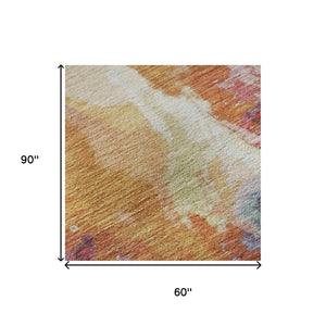 HomeRoots 5' X 8' Vibrant Orange-Red and Teal Abstract Washable Area Rug with UV Protection for Easy Care 695452