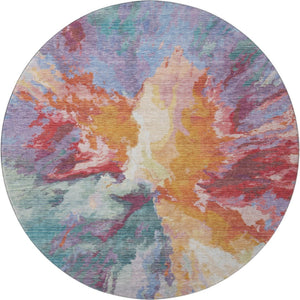 HomeRoots 8' Vibrant Abstract Round Rug in Orange, Red & Teal – Washable, UV Protected, Perfect for Any Space! 695453