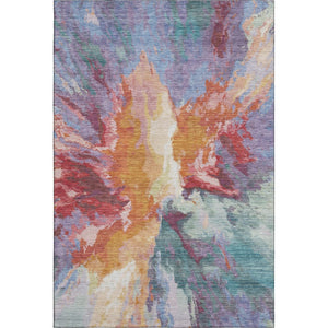 HomeRoots 8' X 10' Abstract Washable Area Rug in Vibrant Orange-Red & Teal with UV Protection for Durability 695454