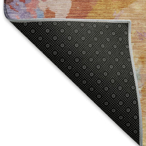 HomeRoots 8' X 10' Abstract Washable Area Rug in Vibrant Orange-Red & Teal with UV Protection for Durability 695454
