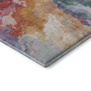 HomeRoots 8' X 10' Abstract Washable Area Rug in Vibrant Orange-Red & Teal with UV Protection for Durability 695454