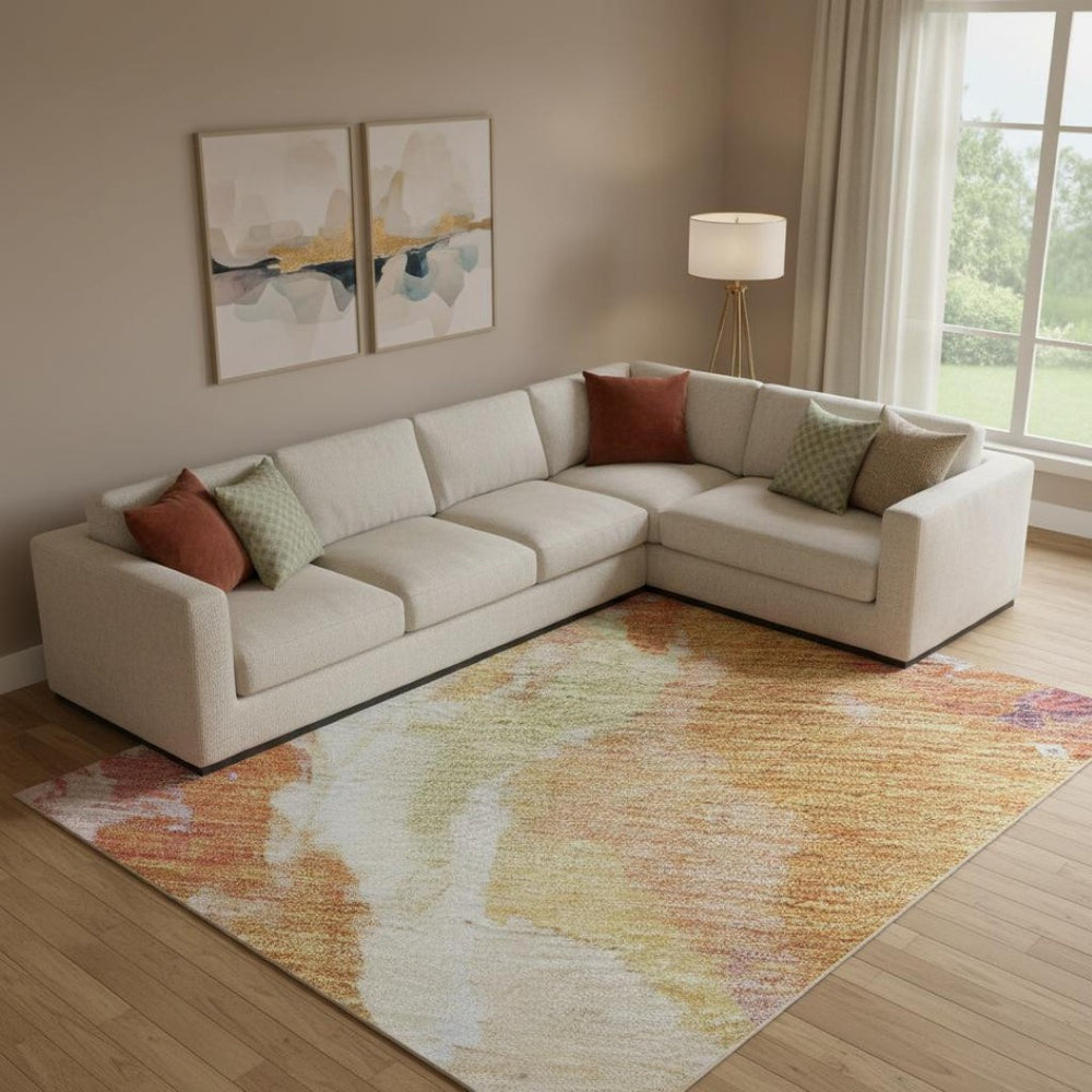 HomeRoots 9' X 12' Vibrant Orange-Red & Teal Abstract Area Rug – Washable, UV-Protected, Kid & Pet Friendly! 695455