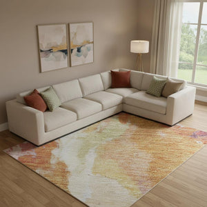HomeRoots 9' X 12' Vibrant Orange-Red & Teal Abstract Area Rug – Washable, UV-Protected, Kid & Pet Friendly! 695455