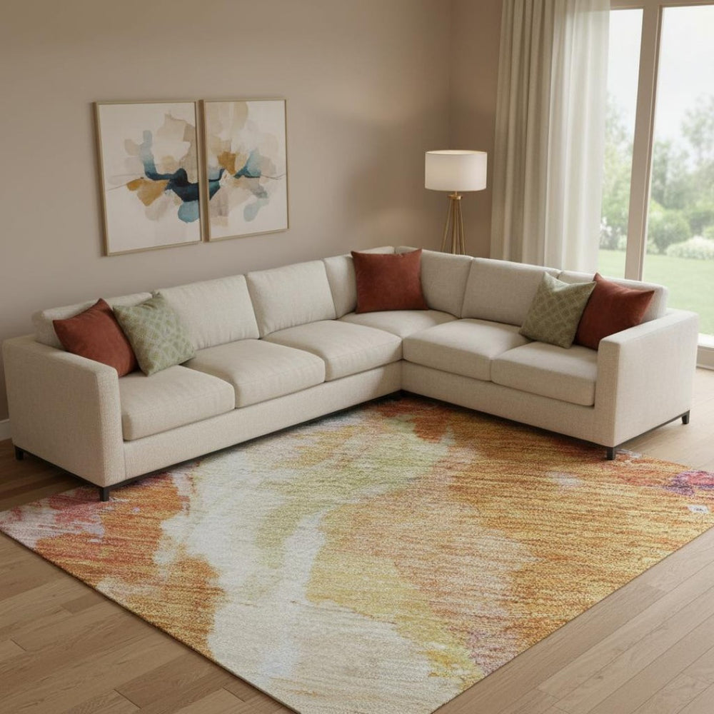 HomeRoots 10' X 14' Bold Orange, Red & Teal Abstract Washable Area Rug with UV Protection & Non-Slip Backing 695456