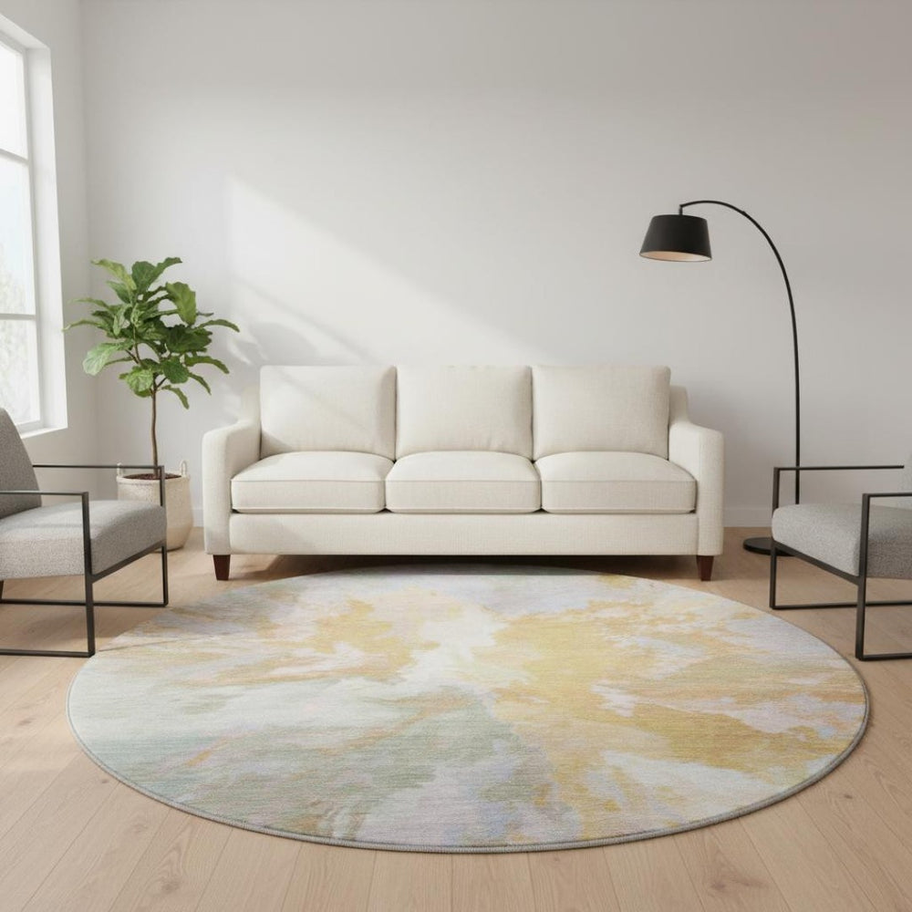 HomeRoots 8' Washable Round Rug in Rust, Wheat & Lavender - UV Protected, Stain Resistant & Modern Design 695459