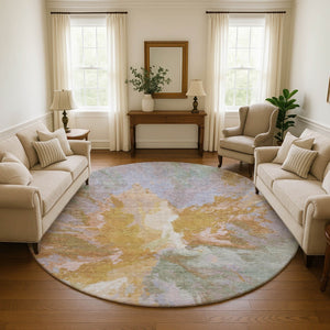 HomeRoots 8' Washable Round Rug in Rust, Wheat & Lavender - UV Protected, Stain Resistant & Modern Design 695459