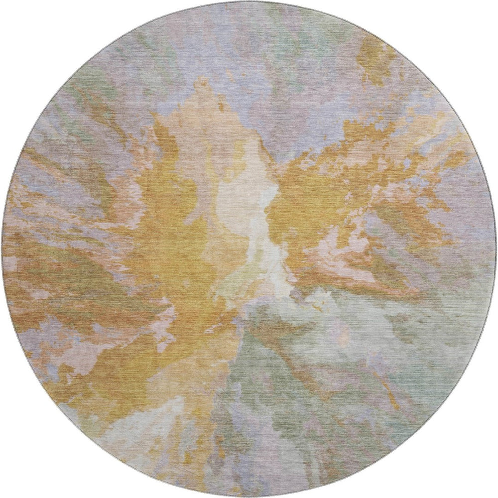 HomeRoots 8' Washable Round Rug in Rust, Wheat & Lavender - UV Protected, Stain Resistant & Modern Design 695459