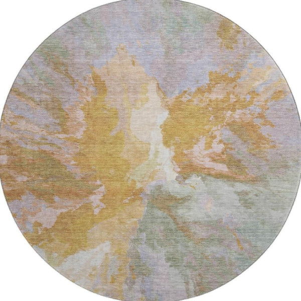 HomeRoots 8' Washable Round Rug in Rust, Wheat & Lavender - UV Protected, Stain Resistant & Modern Design 695459
