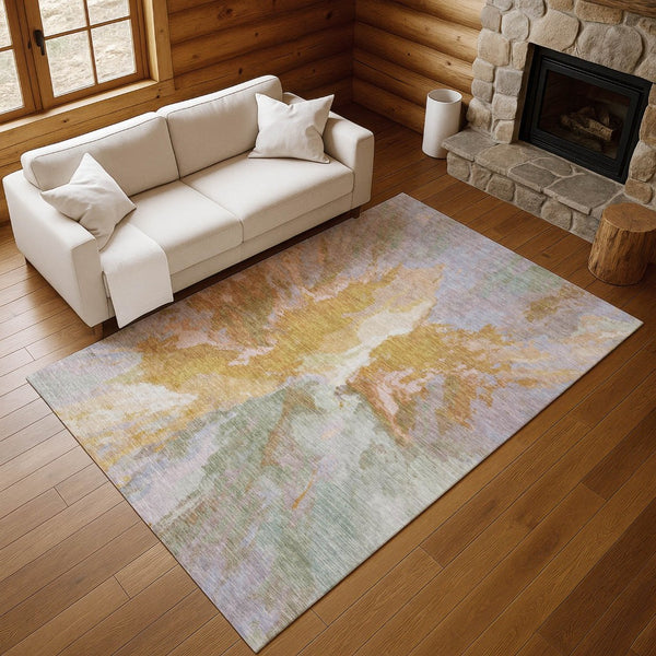 HomeRoots 8' X 10' Washable Area Rug in Rust, Wheat & Lavender - Durable, UV-Protected, Stylish for High Traffic 695460