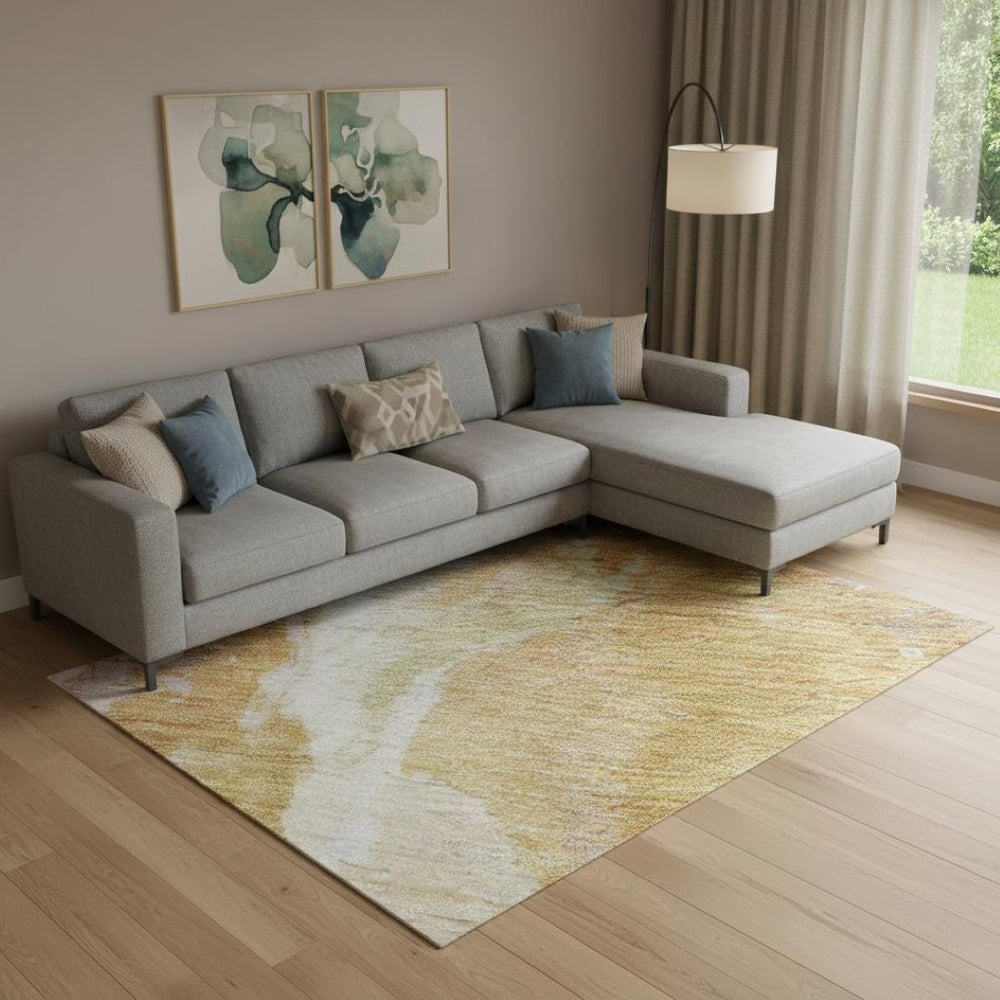 HomeRoots 9' X 12' Contemporary Rust, Wheat & Lavender Abstract Area Rug - Durable, Washable, UV-Protected Design 695461