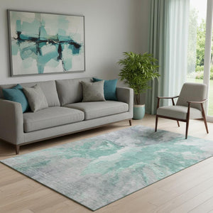 HomeRoots 5' X 8' Modern Abstract Teal Gray Lavender Area Rug - Washable, UV-Protected, Stain-Resistant Design! 695464
