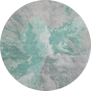 HomeRoots 8' Teal Gray and Lavender Abstract Washable Round Rug - UV Protected, Non-Slip, Easy Care Design! 695465