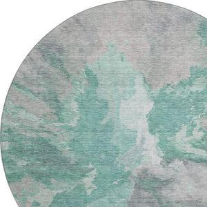 HomeRoots 8' Teal Gray and Lavender Abstract Washable Round Rug - UV Protected, Non-Slip, Easy Care Design! 695465