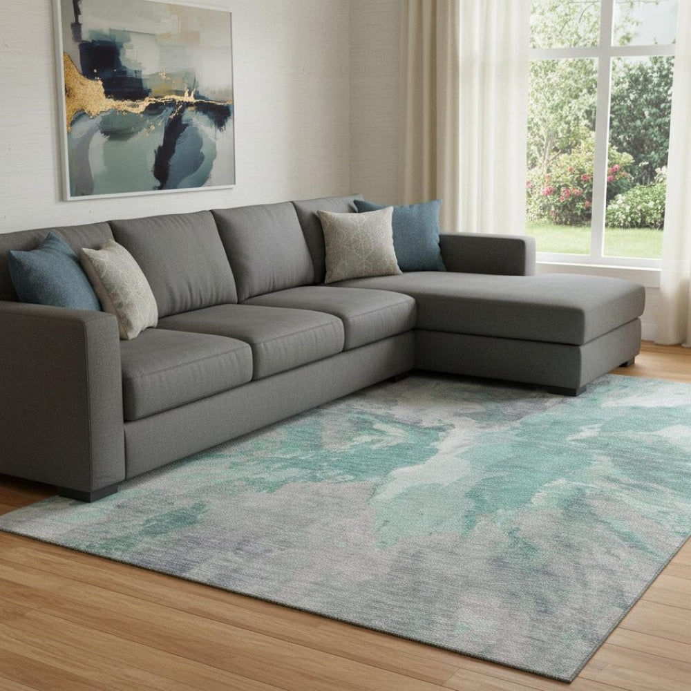 HomeRoots 8' X 10' Teal Gray & Lavender Abstract Washable Area Rug with UV Protection for Stylish Living Spaces 695466