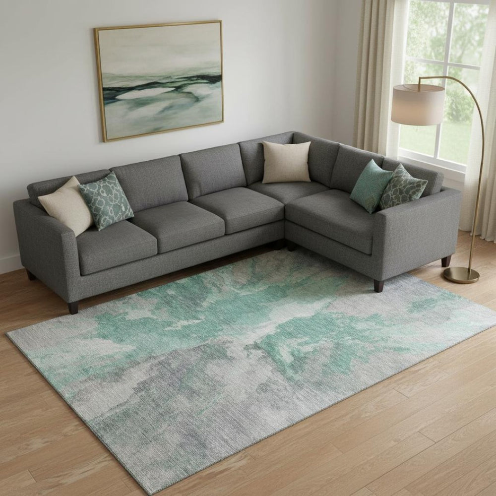 HomeRoots 10' Teal Gray & Lavender Abstract Washable Area Rug - Durable, Stain Resistant, UV Protection, Non-Slip! 695468