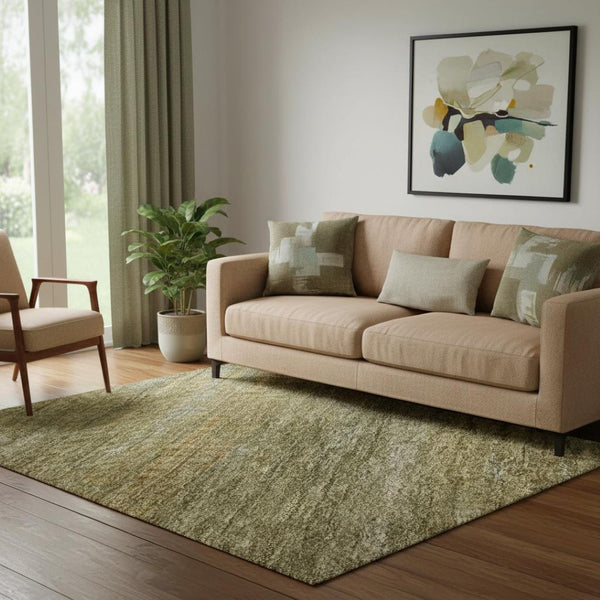 HomeRoots 5' X 8' Sage Gold & Khaki Striped Area Rug - Washable, UV Protected, Durable for High-Traffic Spaces 695470