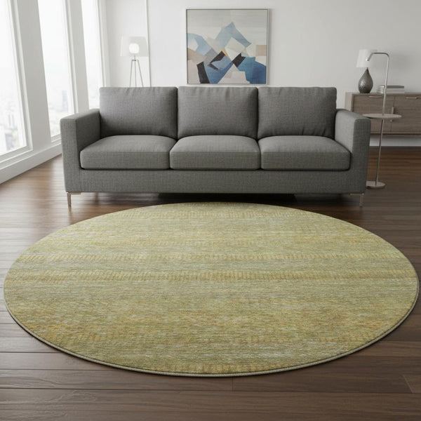 HomeRoots 8' Sage Gold Khaki Striped Round Rug – Washable, UV Protected, Stain Resistant for Busy Homes 695471