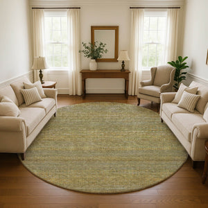 HomeRoots 8' Sage Gold Khaki Striped Round Rug – Washable, UV Protected, Stain Resistant for Busy Homes 695471