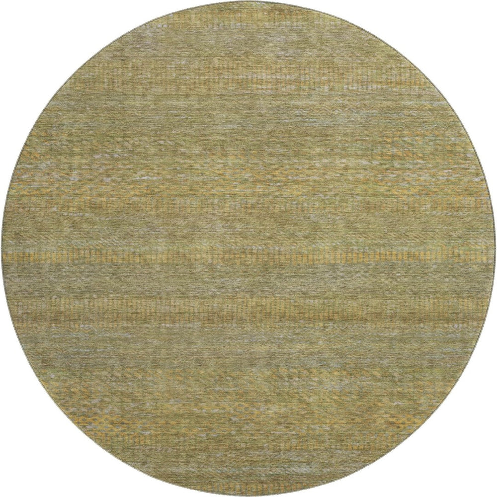 HomeRoots 8' Sage Gold Khaki Striped Round Rug – Washable, UV Protected, Stain Resistant for Busy Homes 695471