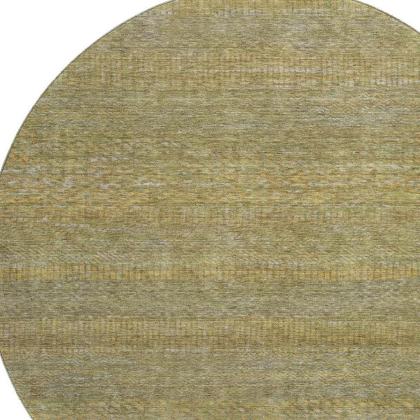 HomeRoots 8' Sage Gold Khaki Striped Round Rug – Washable, UV Protected, Stain Resistant for Busy Homes 695471