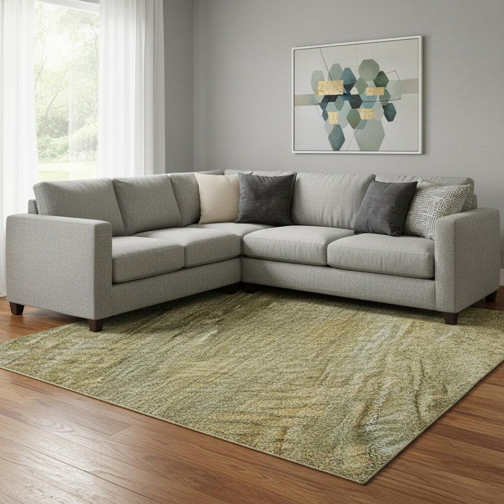 HomeRoots 8' X 10' Sage Gold Khaki Striped Area Rug - Durable, Washable & UV-Protected for Family Spaces 695472