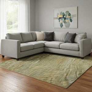 HomeRoots 8' X 10' Sage Gold Khaki Striped Area Rug - Durable, Washable & UV-Protected for Family Spaces 695472