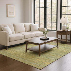 HomeRoots 9' x 12' Sage Gold & Khaki Striped Area Rug - Soft, Durable, Washable with UV Protection for Homes 695473