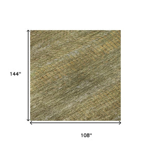 HomeRoots 9' x 12' Sage Gold & Khaki Striped Area Rug - Soft, Durable, Washable with UV Protection for Homes 695473