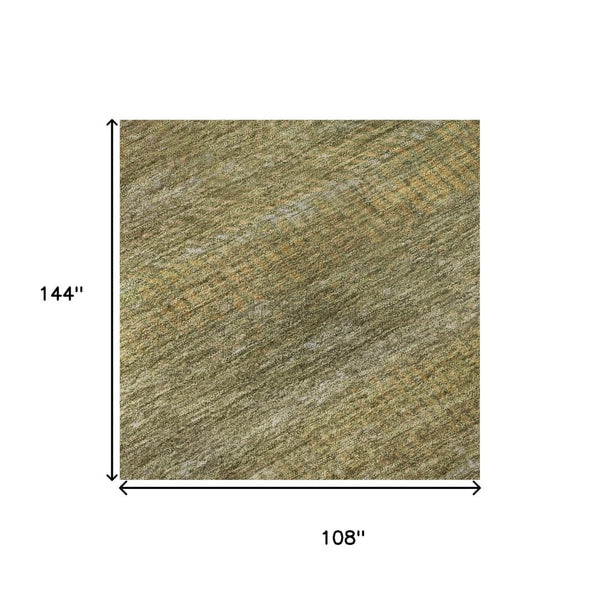 HomeRoots 9' x 12' Sage Gold & Khaki Striped Area Rug - Soft, Durable, Washable with UV Protection for Homes 695473