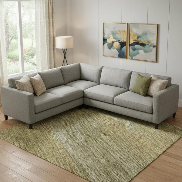 HomeRoots 9' x 12' Sage Gold & Khaki Striped Area Rug - Soft, Durable, Washable with UV Protection for Homes 695473