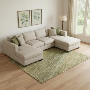 HomeRoots 10' X 14' Sage Gold Khaki Striped Washable Area Rug - Durable, UV-Protected, Easy-Care Design! 695474