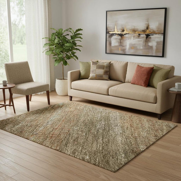 HomeRoots 5' X 8' Washable Taupe Brown & Copper Striped Area Rug with UV Protection for Busy Homes 695476
