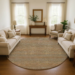 HomeRoots 8' Taupe Brown & Copper Striped Washable Round Rug – Durable, Stylish, Stain Resistant, UV Safe! 695477