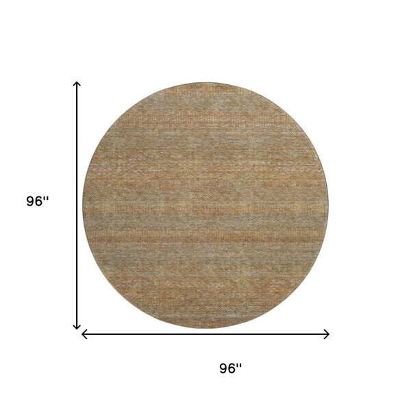 HomeRoots 8' Taupe Brown & Copper Striped Washable Round Rug – Durable, Stylish, Stain Resistant, UV Safe! 695477