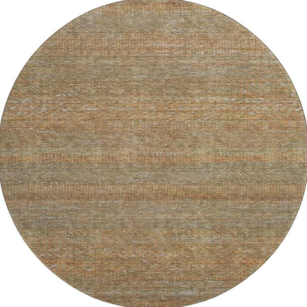 HomeRoots 8' Taupe Brown & Copper Striped Washable Round Rug – Durable, Stylish, Stain Resistant, UV Safe! 695477